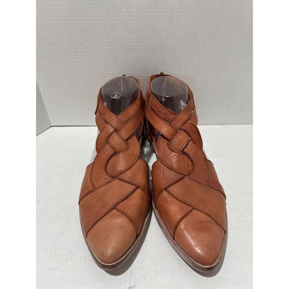 FREE PEOPLE Wanderlust Braided T-strap Flat In Brown Leather size 38 - Picture 2 of 8